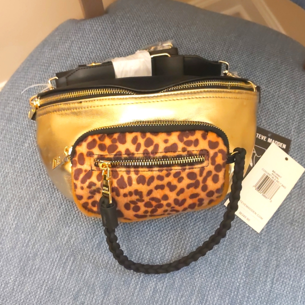 NWT Steve Madden belt bag animal print cheetah gold black